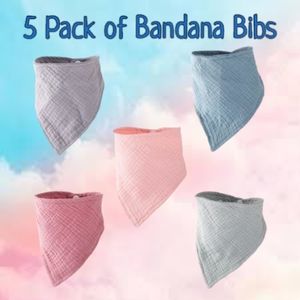 NWT 5 Pack Double Layer Cotton Muslin Bandana Bibs/Saliva Bibs